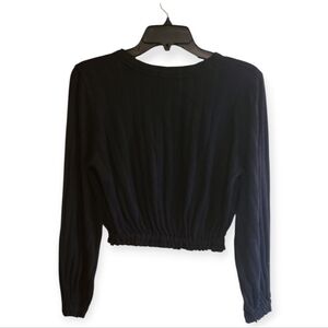 Free People We The Free Black Cropped Rouched Bottom Sweater